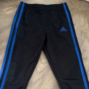 adidas Kids Black Joggers with Royal Blue Side Stripes